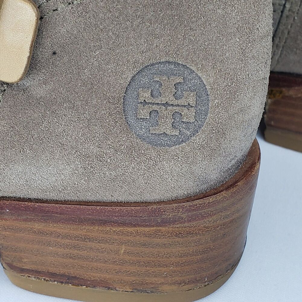 TORY BURCH Bennie Moto Engineer BootsTaupe Leather Double Buckle Ankle Size 7.5M - Picture 9 of 16